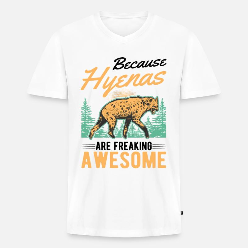 Hyäne Geschenk Erdwolf Hyena - Männer Premium Bio T-Shirt mit V-Ausschnitt - Weiß