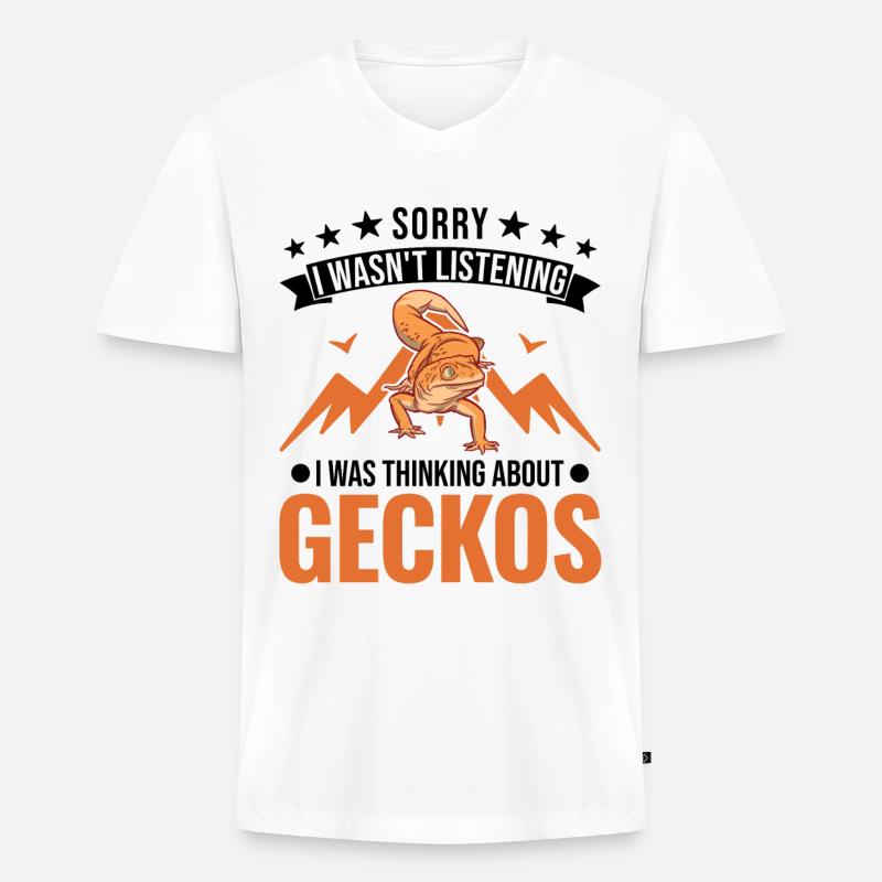 Gecko Geschenk Leopardgecko - Männer Premium Bio T-Shirt mit V-Ausschnitt - Weiß