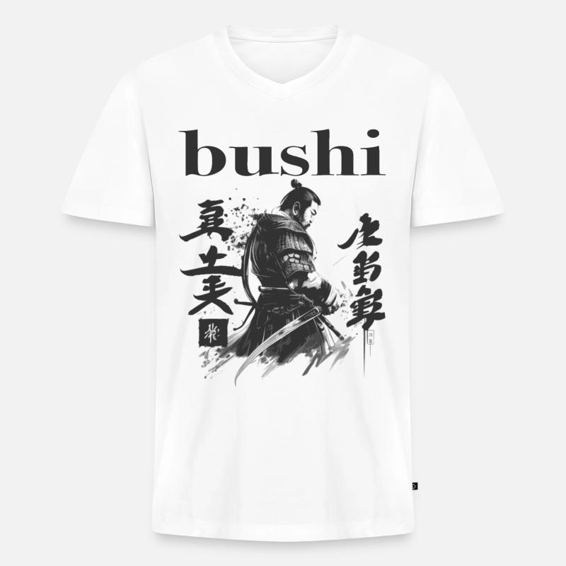 Bushi Samurai Krieger - Männer Premium Bio T-Shirt mit V-Ausschnitt - Weiß