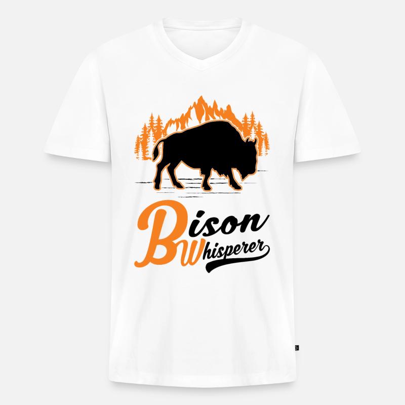 Büffelflüsterer Büffel Flüsterer Wasserbüffel - Männer Premium Bio T-Shirt mit V-Ausschnitt - Weiß
