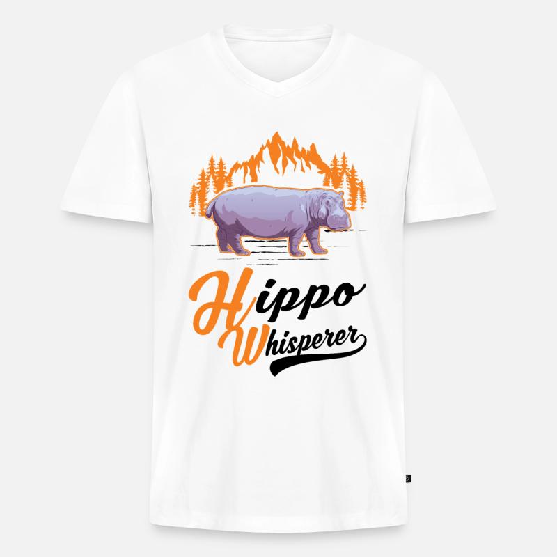Nilpferd Flüsterer Hippo Flusspferd - Männer Premium Bio T-Shirt mit V-Ausschnitt - Weiß