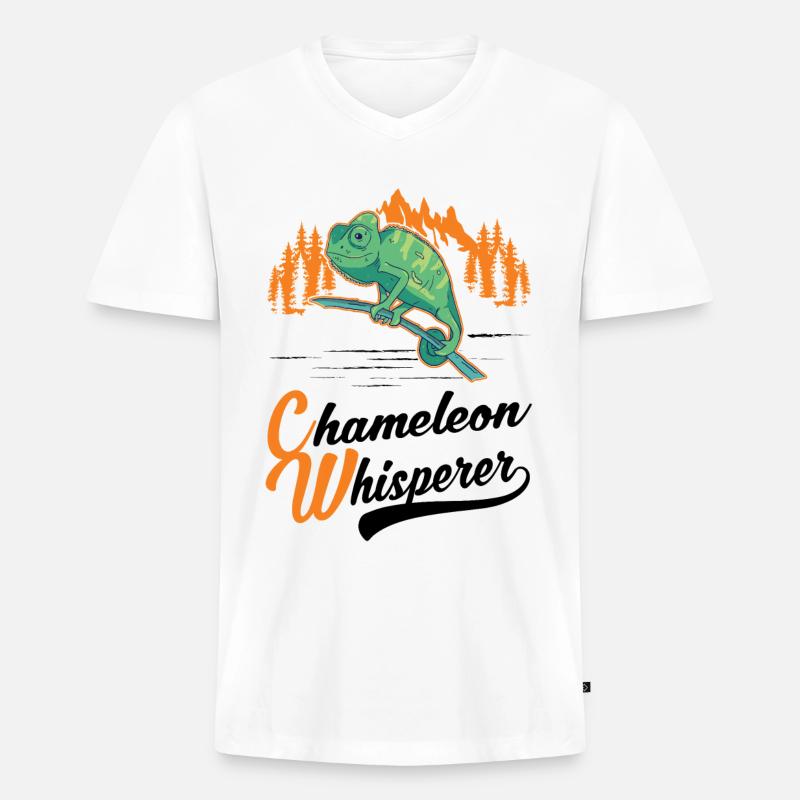 Chamäleon Flüsterer Chameleon Whisperer - Männer Premium Bio T-Shirt mit V-Ausschnitt - Weiß