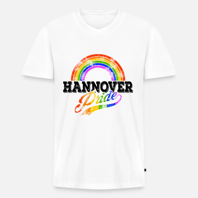 Pride Hannover - Männer Premium Bio T-Shirt mit V-Ausschnitt - Weiß