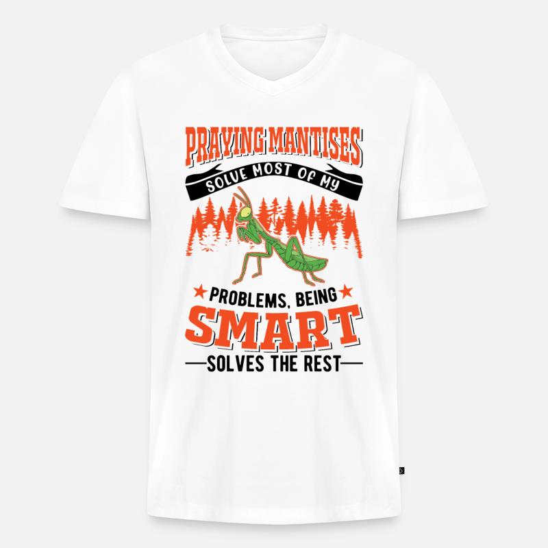 Gottesanbeterin Geschenk Mantis Fangschrecke - Männer Premium Bio T-Shirt mit V-Ausschnitt - Weiß