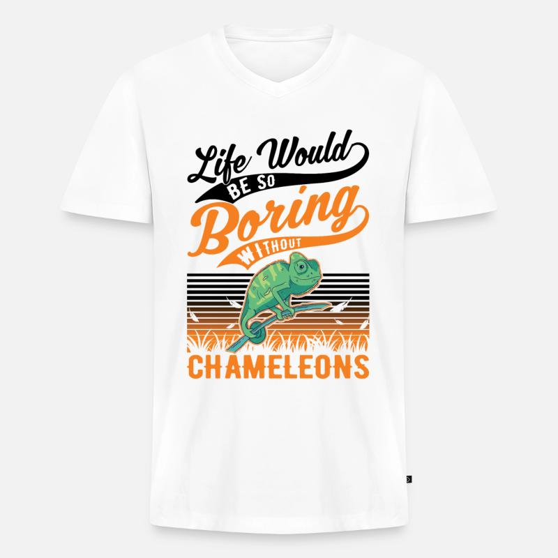 Chamäleon Geschenk Chameleon - Männer Premium Bio T-Shirt mit V-Ausschnitt - Weiß