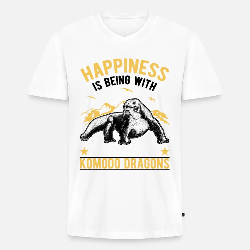 Komodowaran Glück Komododrache Waran - Männer Premium Bio T-Shirt mit V-Ausschnitt - Weiß