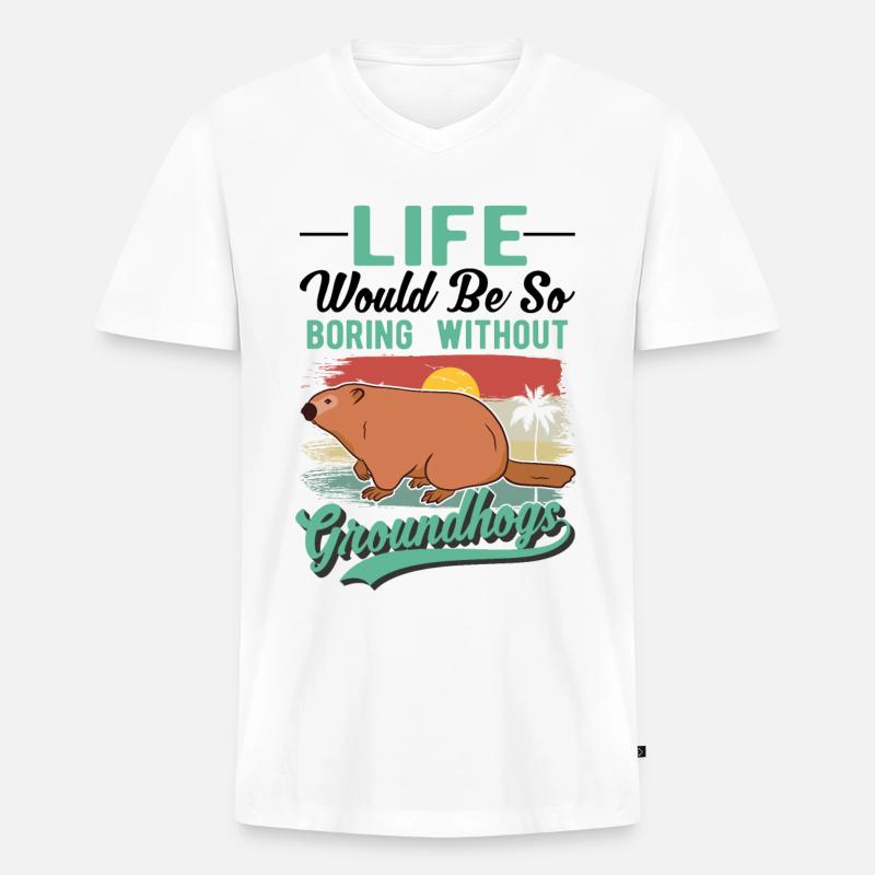 Murmeltier Groundhog Day Waldmurmeltier - Männer Premium Bio T-Shirt mit V-Ausschnitt - Weiß