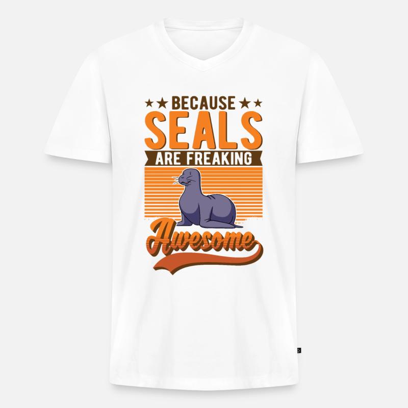Robbe Geschenk Seehund Seelöwe - Männer Premium Bio T-Shirt mit V-Ausschnitt - Weiß