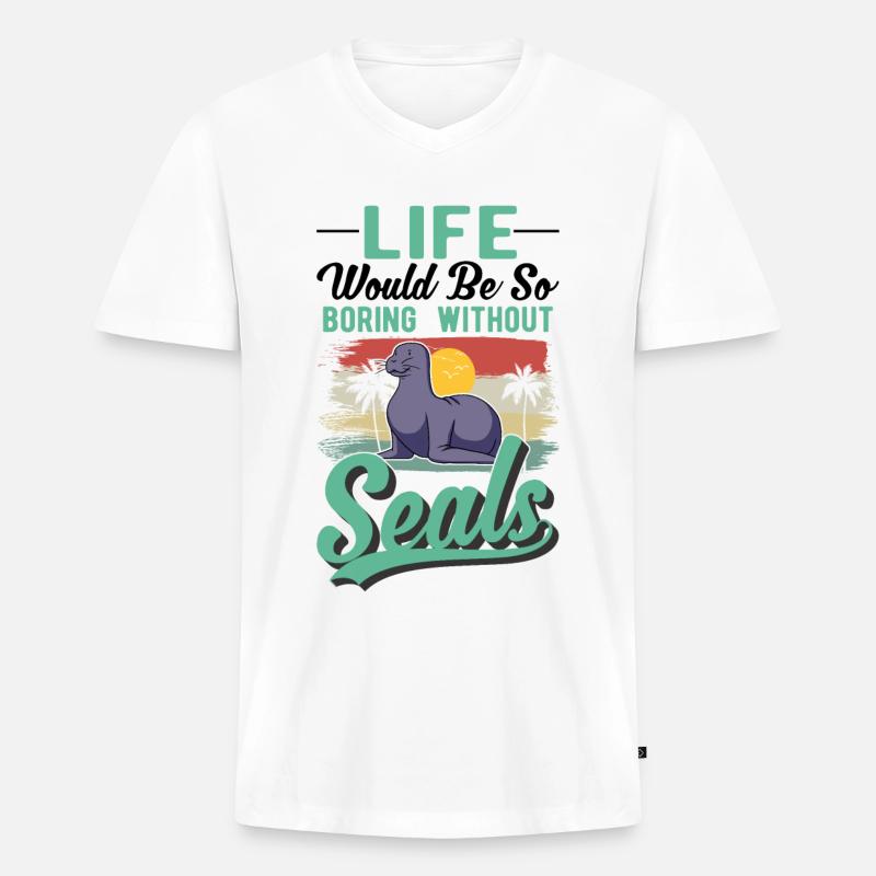 Robbe Geschenk Seehund Seelöwe - Männer Premium Bio T-Shirt mit V-Ausschnitt - Weiß
