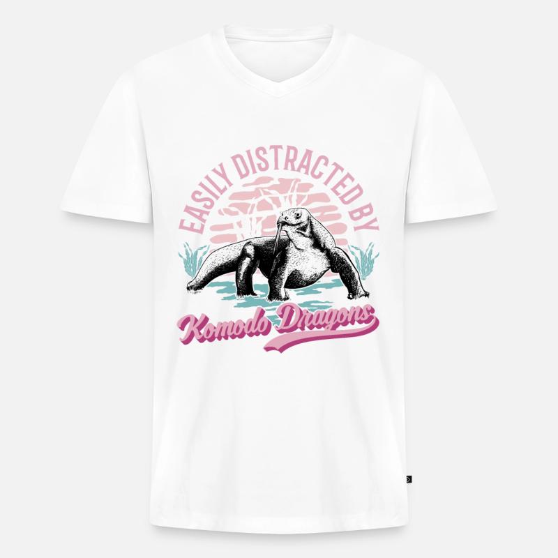 Komodowaran Komododrache Waran - Männer Premium Bio T-Shirt mit V-Ausschnitt - Weiß