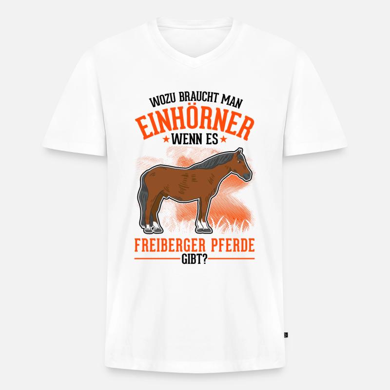Freiberger Pferd Einhorn - Männer Premium Bio T-Shirt mit V-Ausschnitt - Weiß
