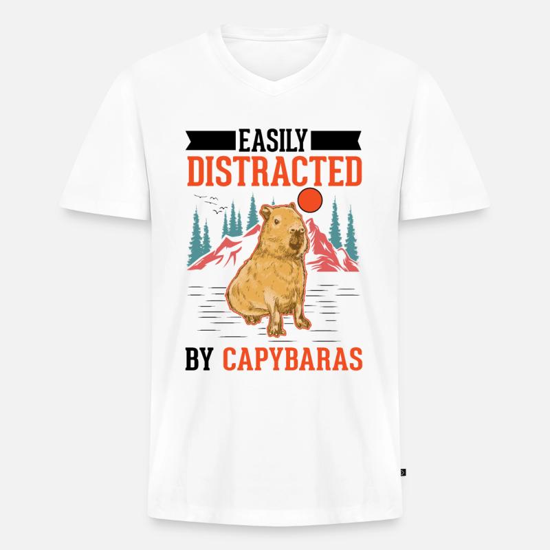 Easily distracted by Capybaras - Männer Premium Bio T-Shirt mit V-Ausschnitt - Weiß