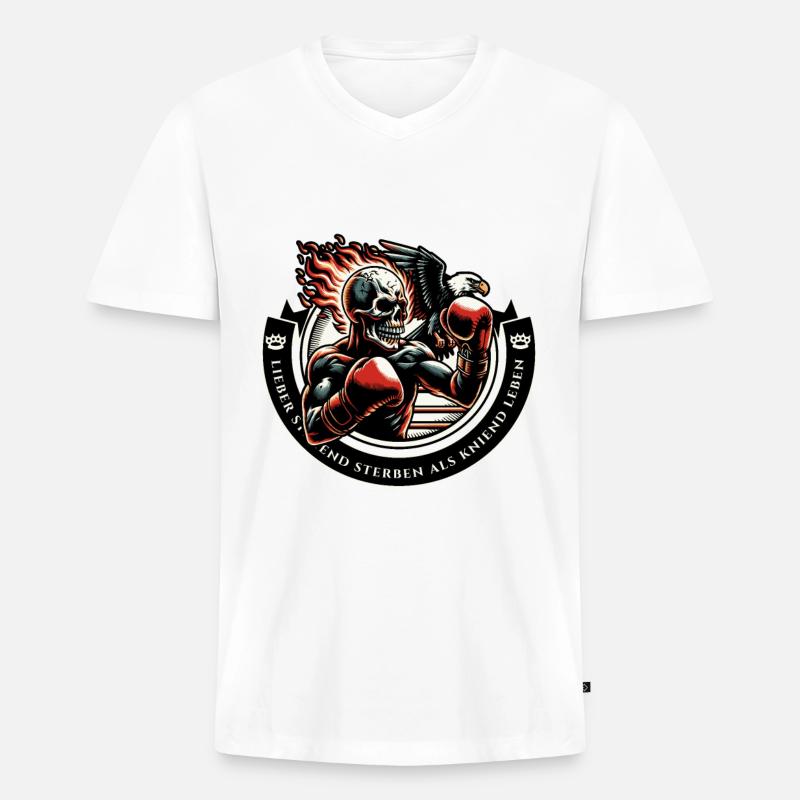 Boxendes Skelett Wikinger-Krieger Tee - Männer Premium Bio T-Shirt mit V-Ausschnitt - Weiß