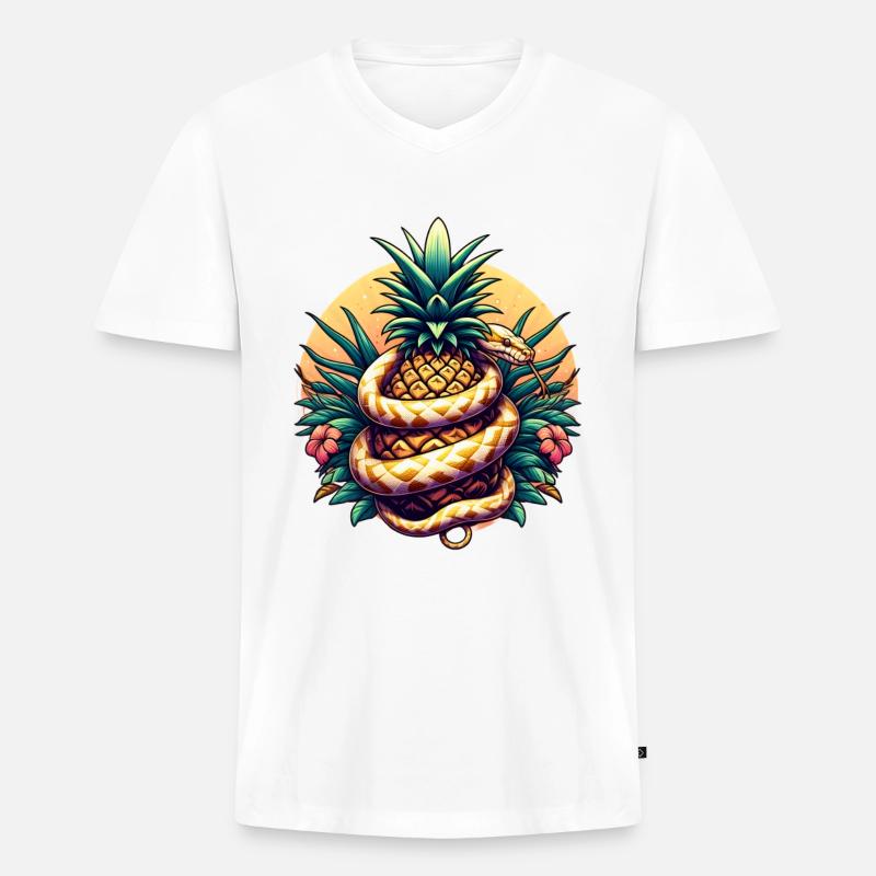 Python around pineapple - Men's Premium Organic T-shirt with V-neck - undefined