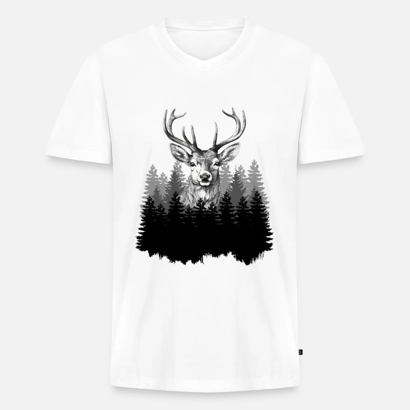 Jäger Bergsteiger Wanderer Hirsch - Männer Premium Bio T-Shirt mit V-Ausschnitt - Weiß