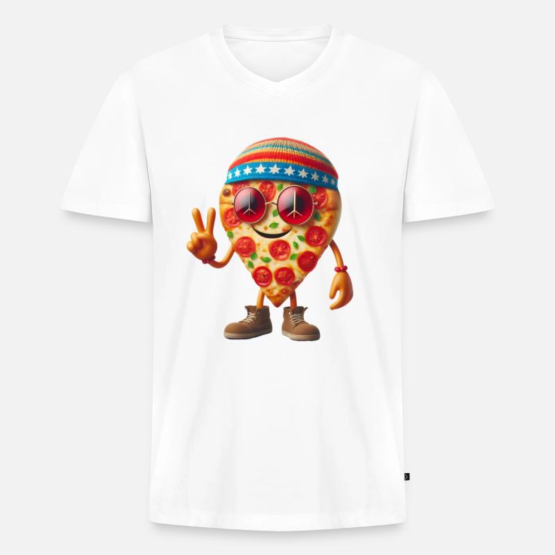 Hippie Pizza mit Peace-Zeichen - Männer Premium Bio T-Shirt mit V-Ausschnitt - undefined