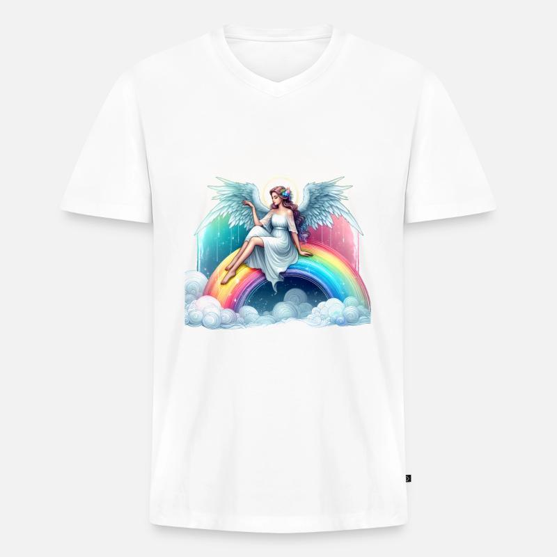 Engel auf Regenbogen - Männer Premium Bio T-Shirt mit V-Ausschnitt - undefined