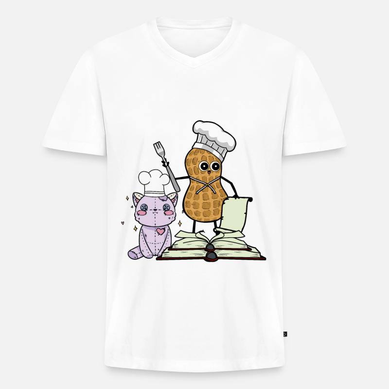 ERDNUSS KOCH FREUNDE KOCHEN - Männer Premium Bio T-Shirt mit V-Ausschnitt - Weiß