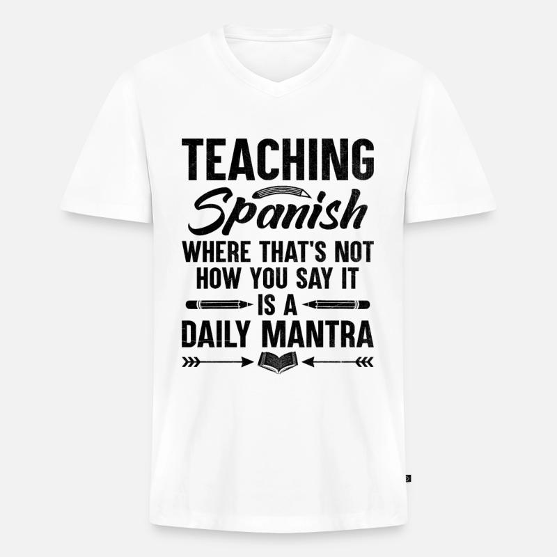 Fremdsprachenlehrer Schule Sprachlehrer - Männer Premium Bio T-Shirt mit V-Ausschnitt - Weiß
