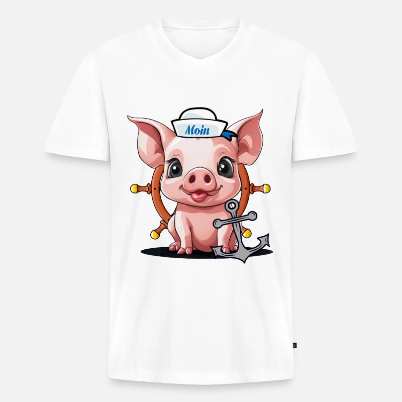 Schwein Glücksgsbringer Matrose Steuermann Moin - Männer Premium Bio T-Shirt mit V-Ausschnitt - Weiß