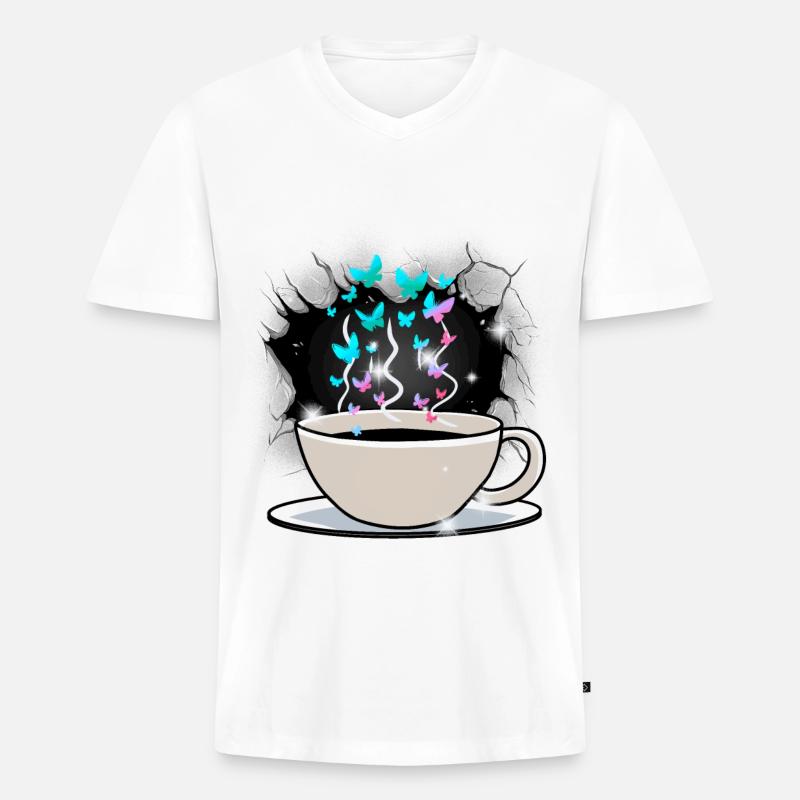 Kaffee Kaffeetasse Koffein - Männer Premium Bio T-Shirt mit V-Ausschnitt - Weiß