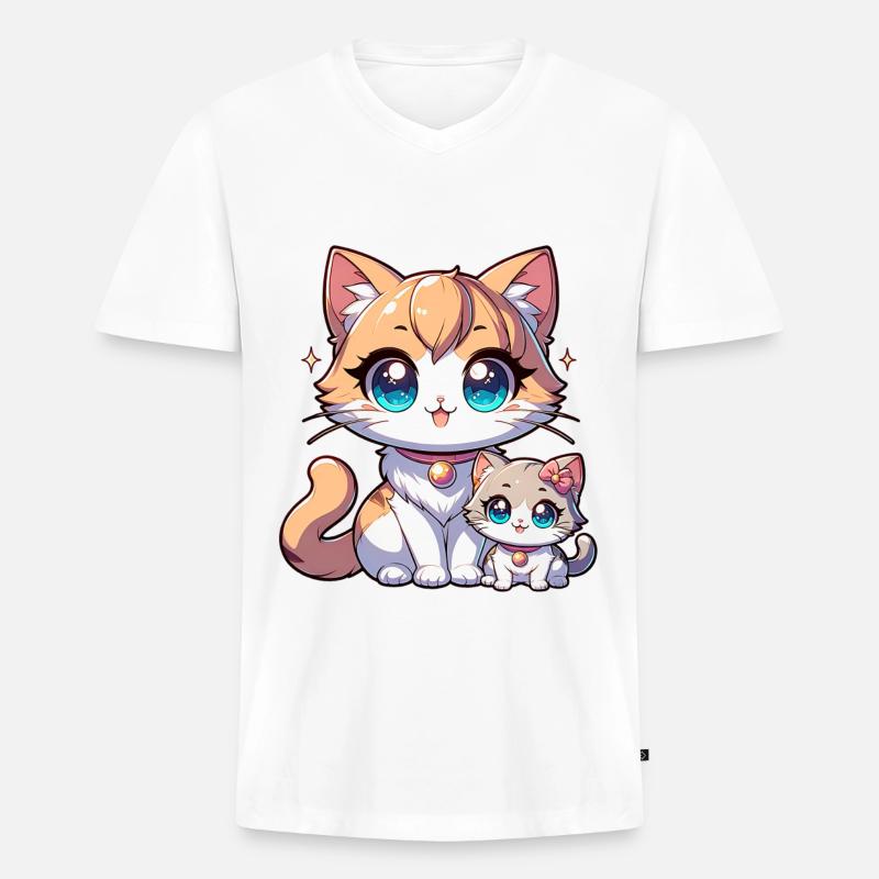 Niedliche Katzenmutter Mit Kitten Illustration - Männer Premium Bio T-Shirt mit V-Ausschnitt - undefined