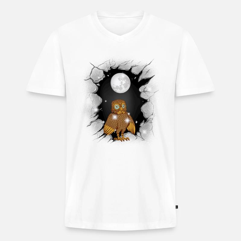 Eule Eulen Mond - Männer Premium Bio T-Shirt mit V-Ausschnitt - Weiß