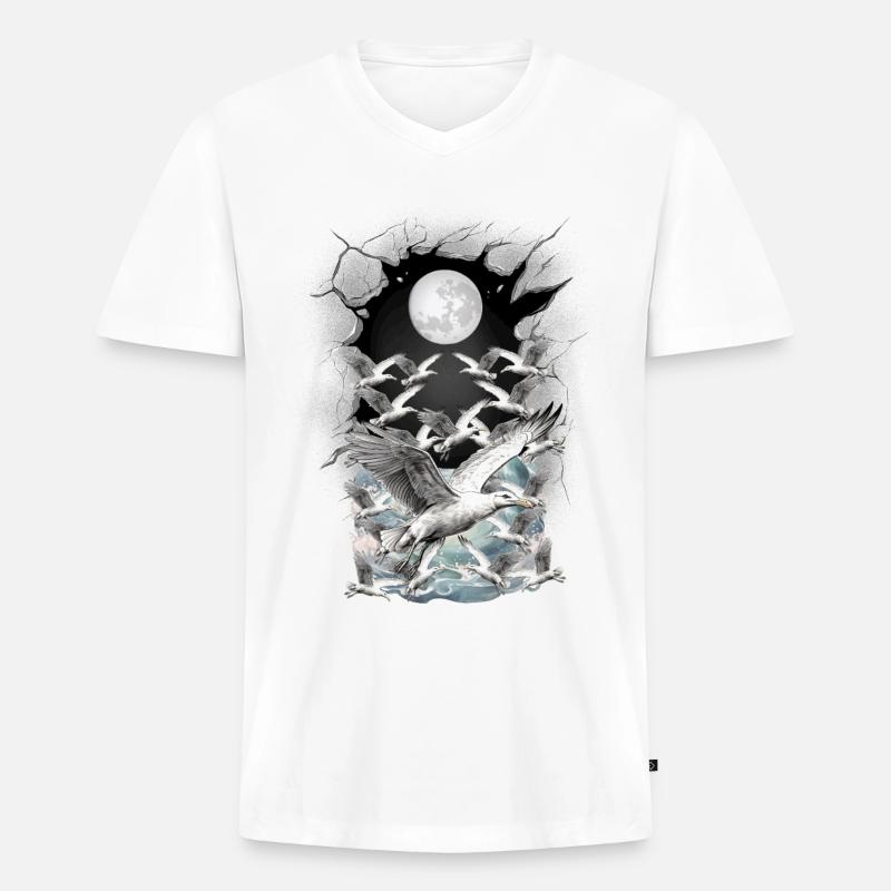 maritim Möwe Möwen - Männer Premium Bio T-Shirt mit V-Ausschnitt - Weiß