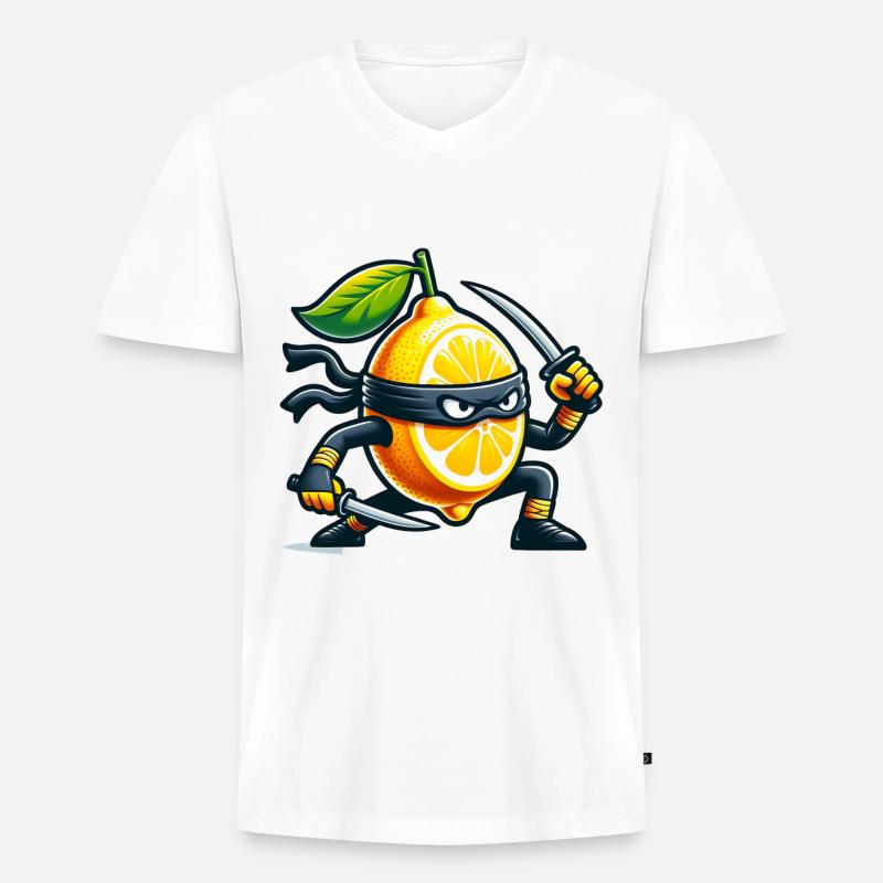 Zitrone Ninja Mit Samurai-Schwert - Männer Premium Bio T-Shirt mit V-Ausschnitt - undefined
