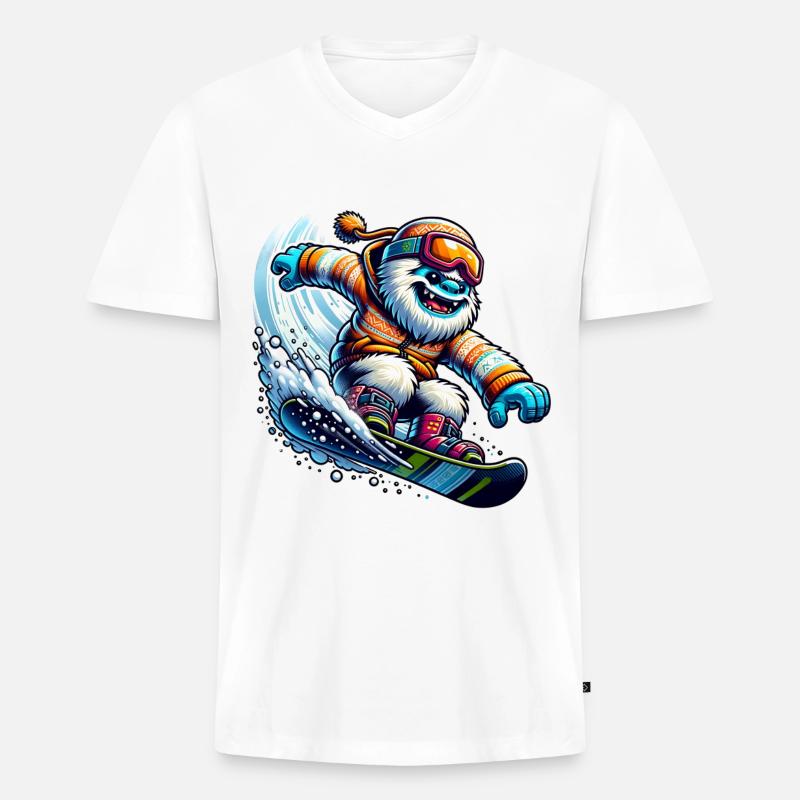 Fröhlicher Yeti Snowboard Abenteuer - Männer Premium Bio T-Shirt mit V-Ausschnitt - undefined