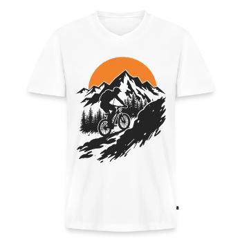 Mountainbike Abenteuer in der Natur - Männer Premium Bio T-Shirt mit V-Ausschnitt - Weiß - Vorne - Nico (187cm)