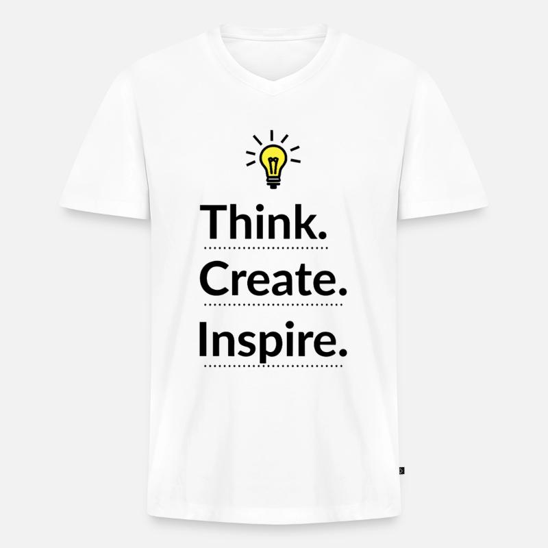 Think Create Inspire Glühbirne - Männer Premium Bio T-Shirt mit V-Ausschnitt - Weiß