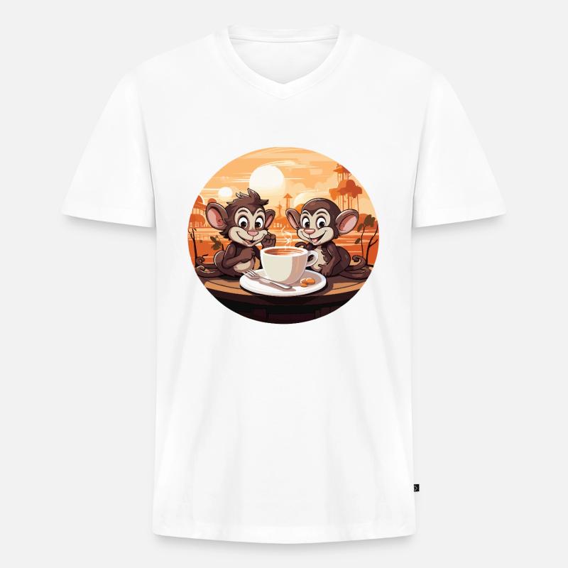 Affe Brew Kaffee Kunstdruck - Männer Premium Bio T-Shirt mit V-Ausschnitt - Weiß