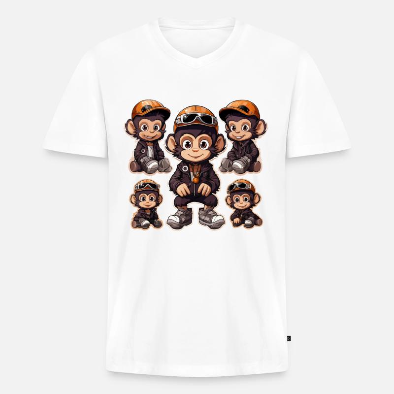 Affe Skateboarding Aufkleber Pack - Männer Premium Bio T-Shirt mit V-Ausschnitt - Weiß
