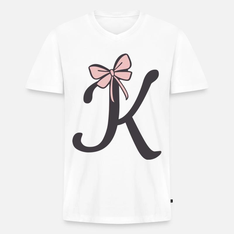 Anfangsbuchstabe K Schleifchen - Männer Premium Bio T-Shirt mit V-Ausschnitt - Weiß