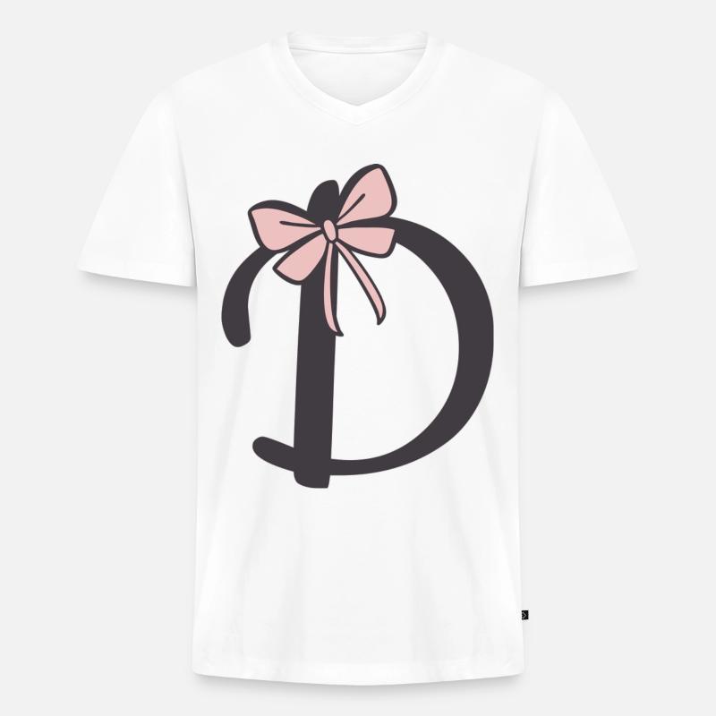 Anfangsbuchstabe D Schleifchen - Männer Premium Bio T-Shirt mit V-Ausschnitt - Weiß