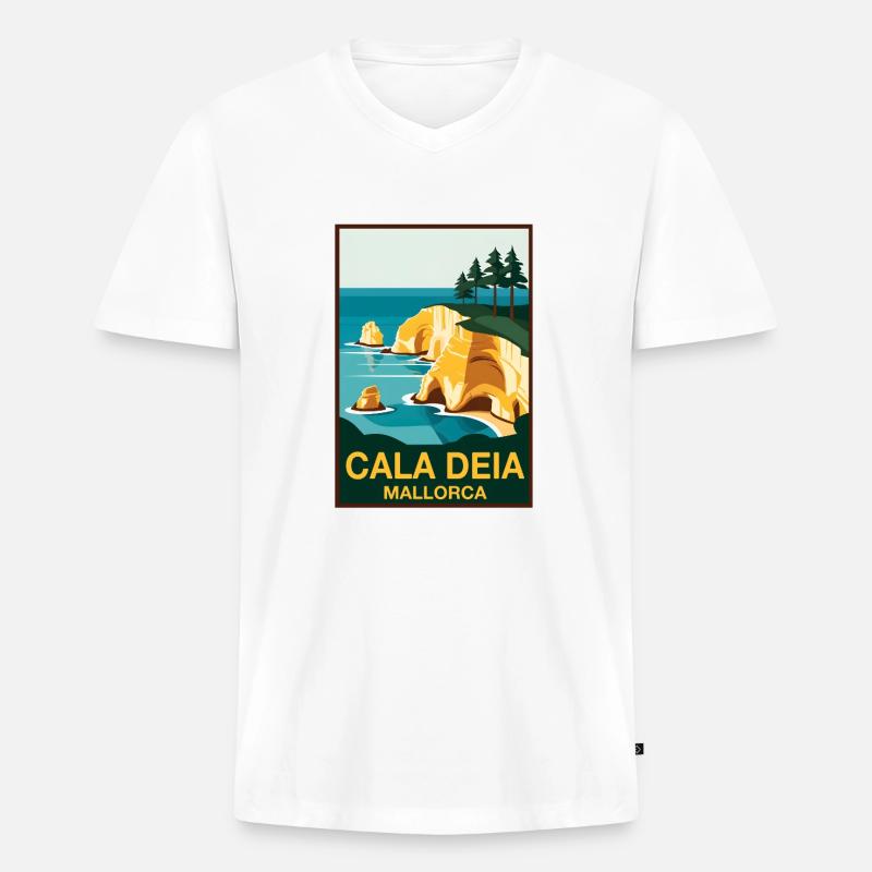 Cala Deia Mallorca - Männer Premium Bio T-Shirt mit V-Ausschnitt - Weiß
