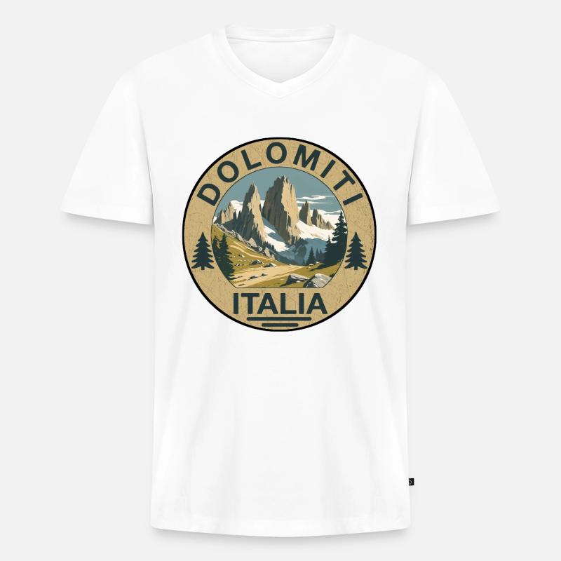 Dolomiten rund - Männer Premium Bio T-Shirt mit V-Ausschnitt - Weiß