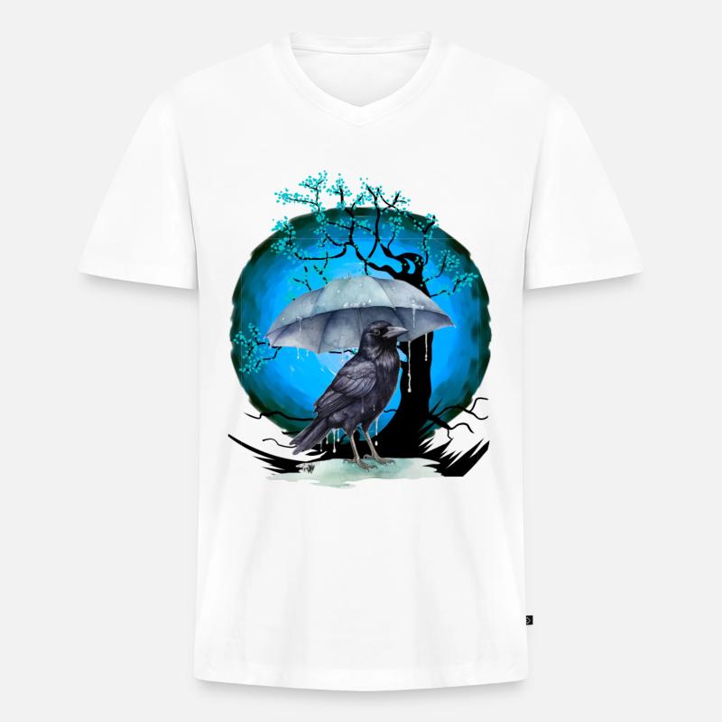 Baum Kirschblüte Vogel - Männer Premium Bio T-Shirt mit V-Ausschnitt - Weiß