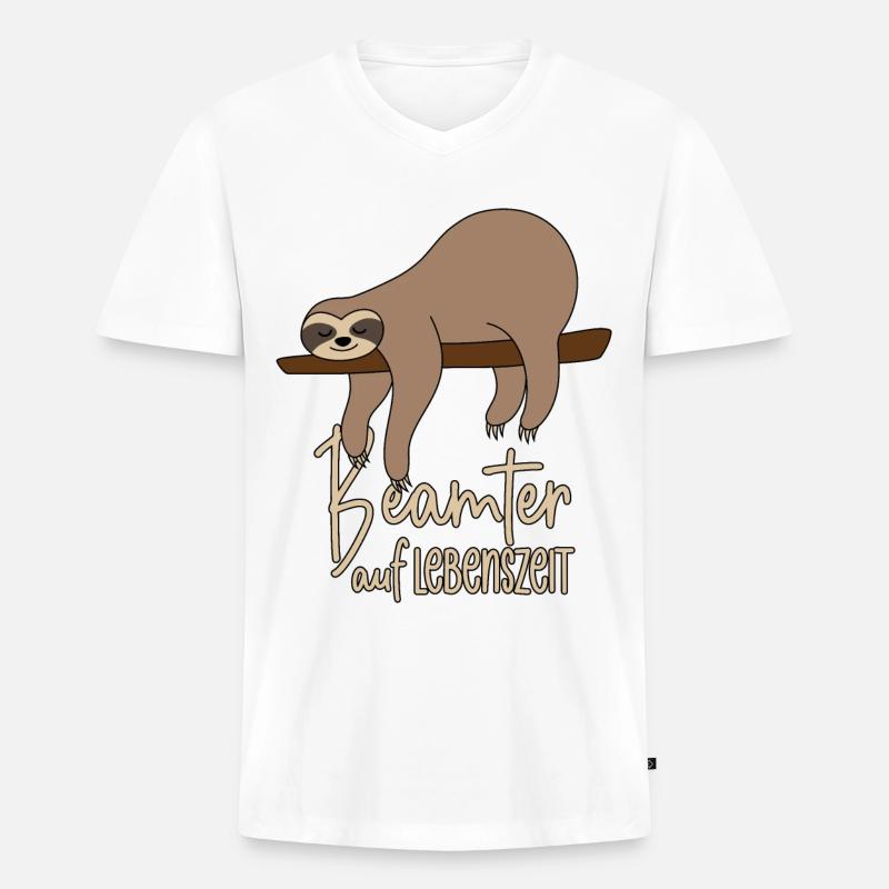 Faultier Beamter auf Lebenszeit - Männer Premium Bio T-Shirt mit V-Ausschnitt - Weiß