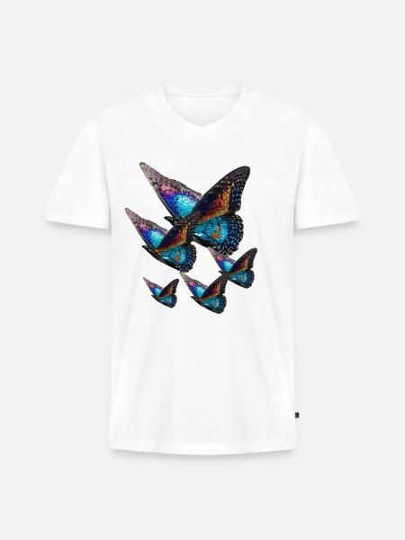 schmetterlinge,pailletten,gold,metallisch, - Männer Premium Bio T-Shirt mit V-Ausschnitt - Weiß