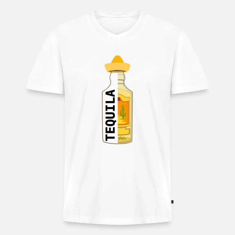 Tequila Flasche - Männer Premium Bio T-Shirt mit V-Ausschnitt - Weiß