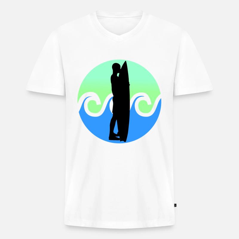 Surfer - Surfen - Männer Premium Bio T-Shirt mit V-Ausschnitt - Weiß
