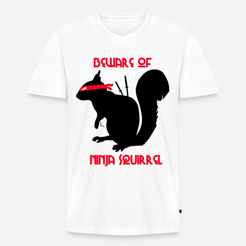 Beware of Ninja Squirrel Eichhörnchen - Männer Premium Bio T-Shirt mit V-Ausschnitt - Weiß
