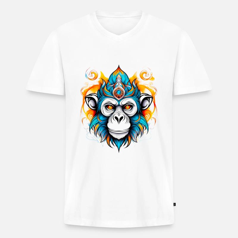 Affe Stencil - Männer Premium Bio T-Shirt mit V-Ausschnitt - Weiß