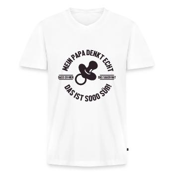 Papa - Baby - Vater - Männer Premium Bio T-Shirt mit V-Ausschnitt - Weiß - Vorne - Nico (187cm)