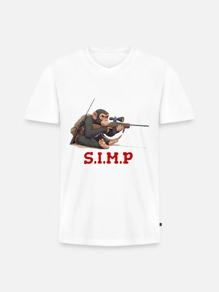 Monkey, meme, Sniper Rifle - Männer Premium Bio T-Shirt mit V-Ausschnitt - Weiß
