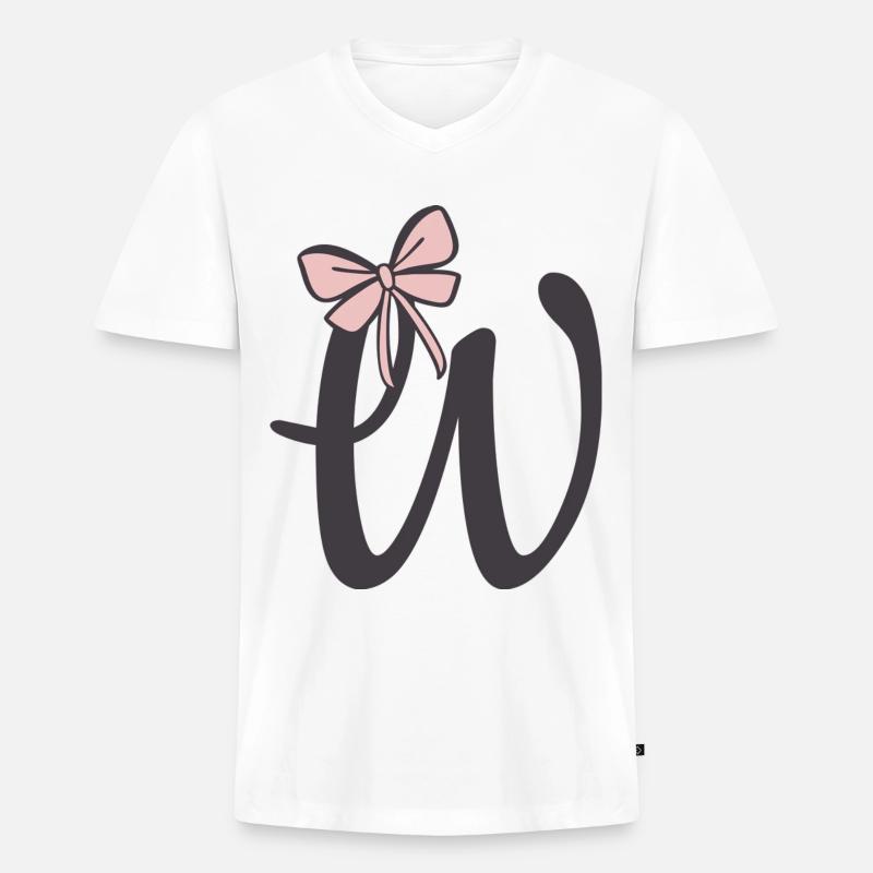 Anfangsbuchstabe W Schleifchen - Männer Premium Bio T-Shirt mit V-Ausschnitt - Weiß