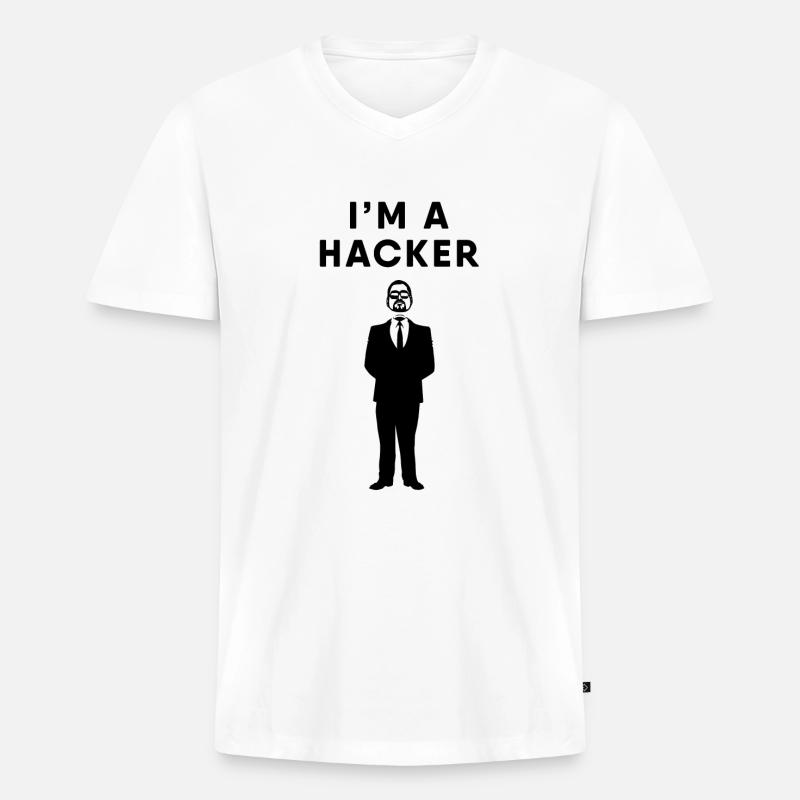 Hacker / Hacken / Hacking - T-shirt encolure en V Premium bio Homme - blanc