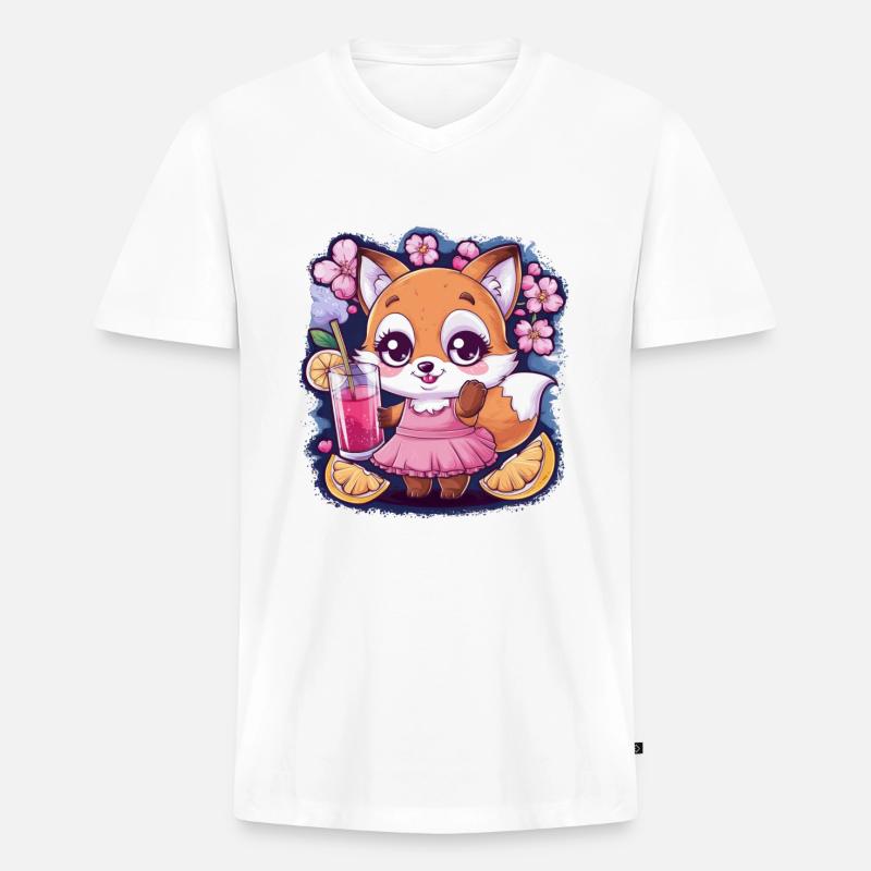 Fuchs mit Limonade, Zitrone, Kirschblüte - Männer Premium Bio T-Shirt mit V-Ausschnitt - undefined